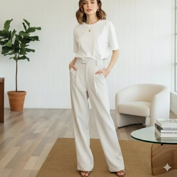 J.ing Business Essential Ivory Wide Slacks - Picture 1 of 7